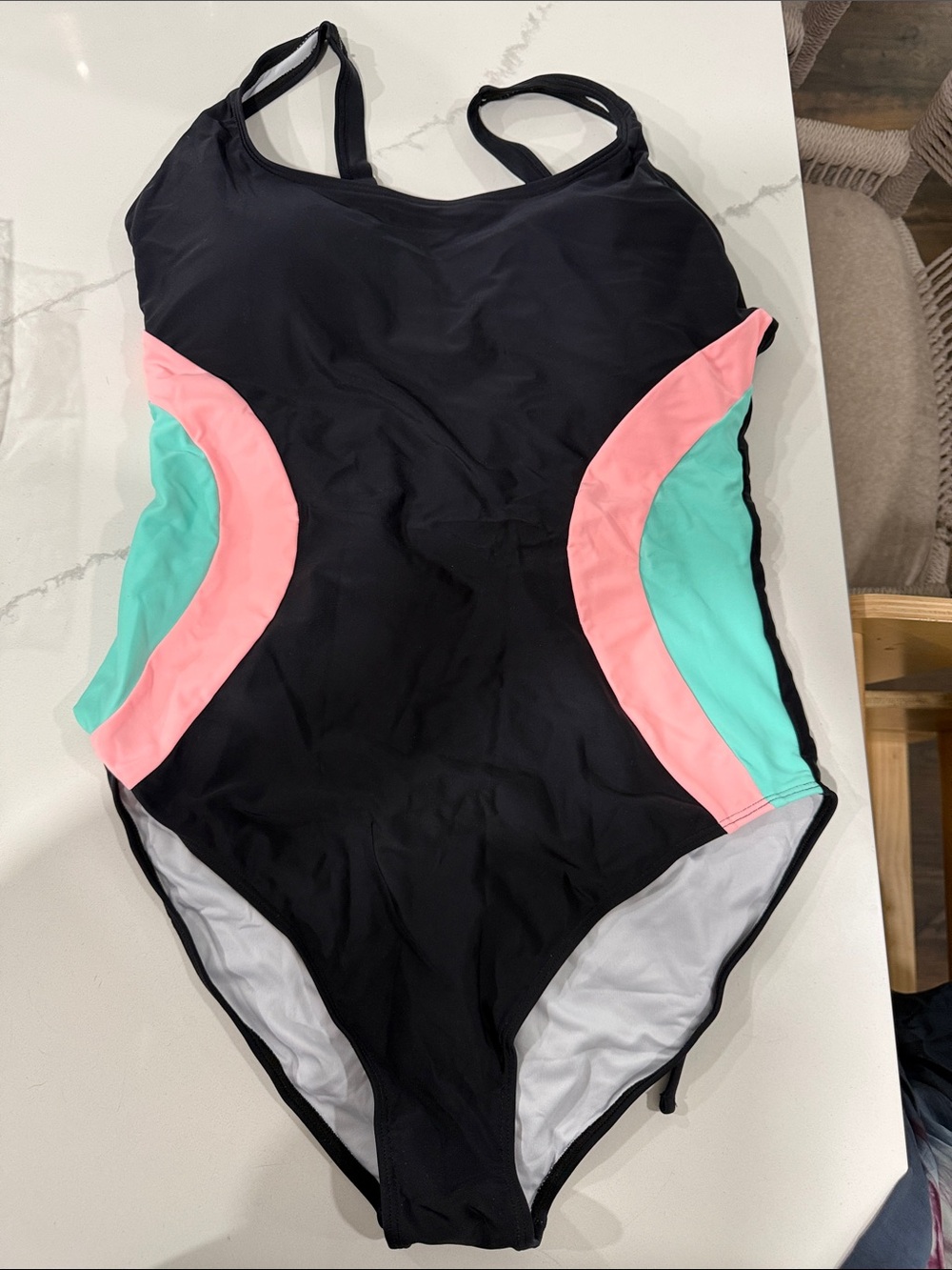 NWT One-Piece Swimsuit with Pink & Aqua Side Panels